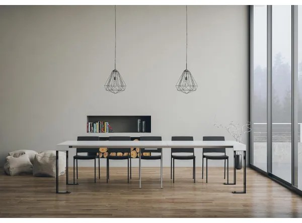 Consolle 90x40 cm allungabile a 300cm TECNO Bianco Frassino telaio Antracite