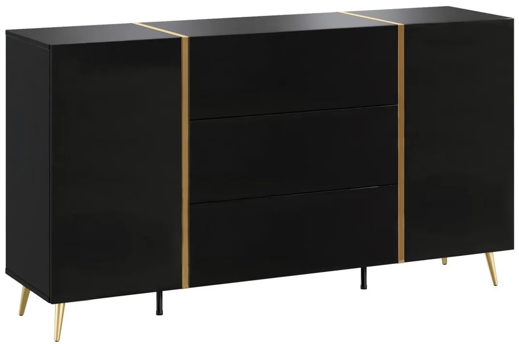 Credenza con 2 ante e 3 cassetti Nero brillante e Dorato - MARZIALO