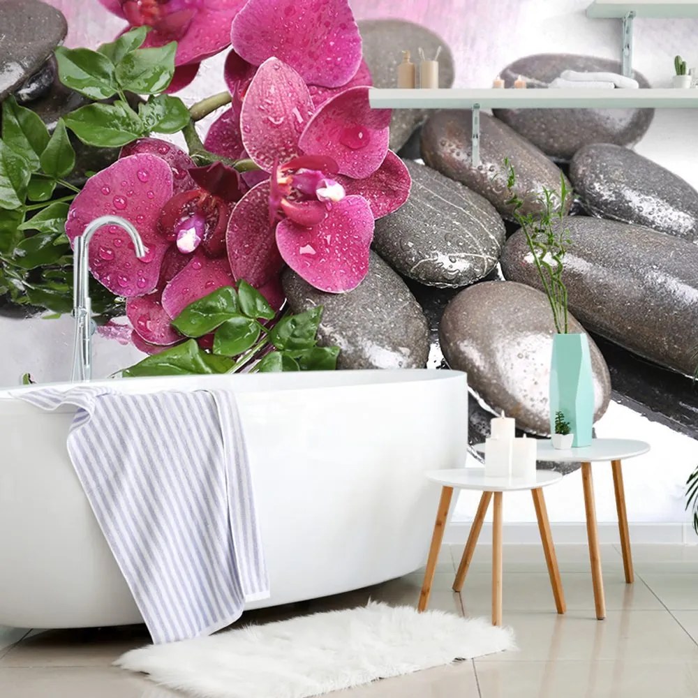 Carta da parati – Orchidea fiorita e pietre benessere
