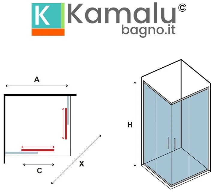 Kamalu - Box doccia oro satinato 70x70 doppio satinato | KE-1000G
