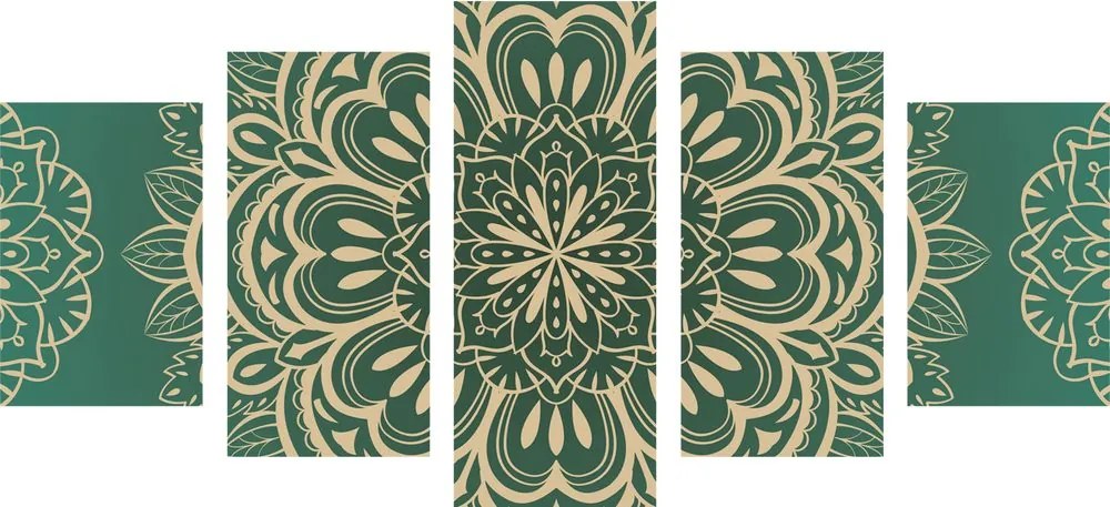Quadri 5 pezzi – Mandala su sfondo turchese