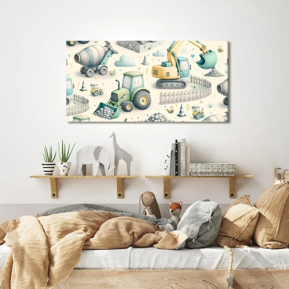 Quadro su tela – Escavatori e trattori per bambini