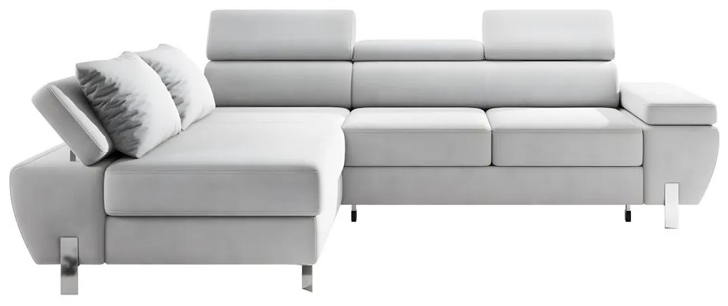 Divano letto angolare con contenitore in tessuto Grigio - Angolo a sinistra - GOBANO