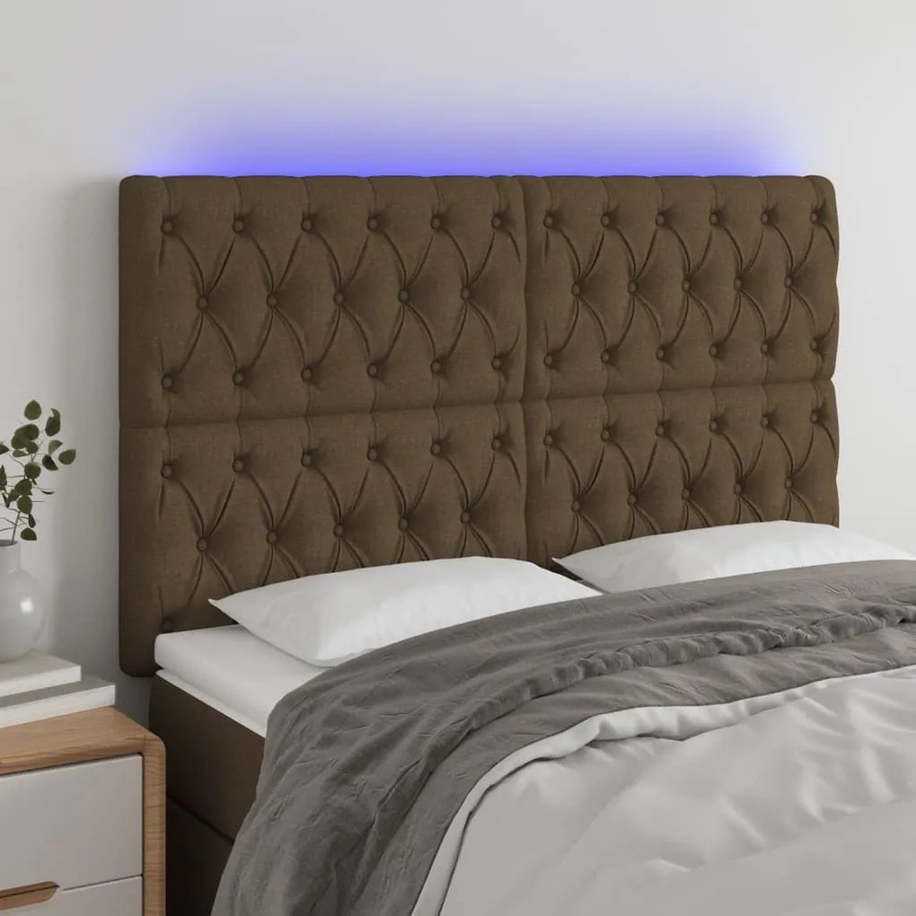 Testiera A Led Marrone Scuro 160x7x118/128 Cm İn Tessuto /