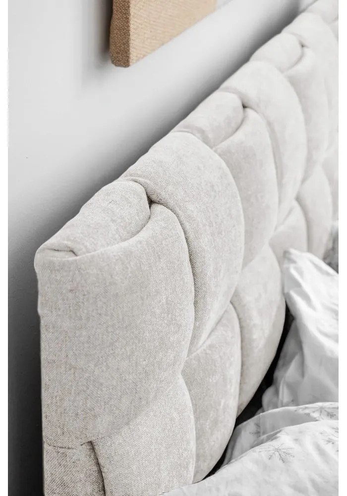 Letto matrimoniale imbottito color crema con rete inclusa 160x200 cm Eve – Miuform