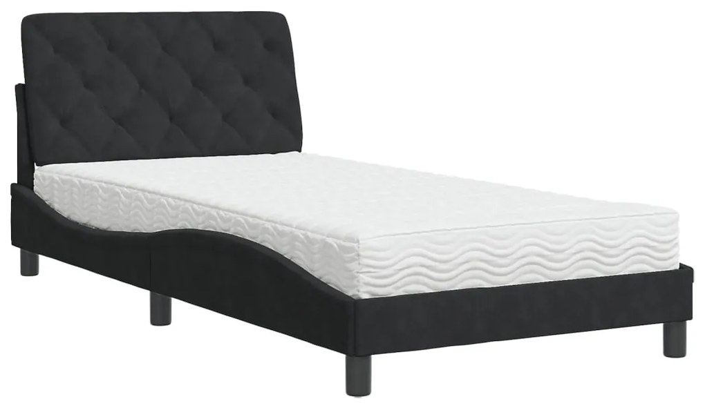 Letto con materasso nero 100x200 cm in velluto