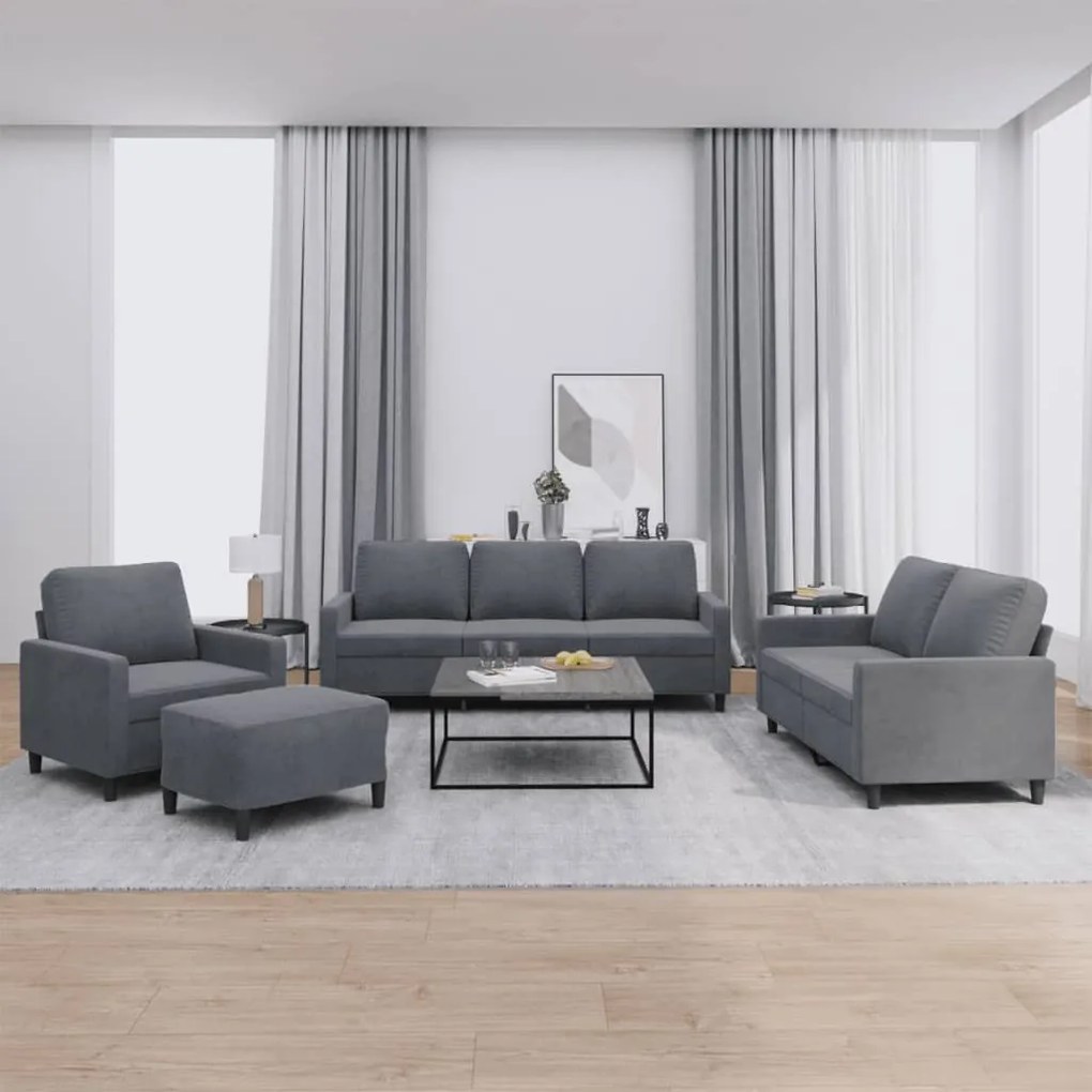 Set Di Divani 4 Pz Con Cuscini Grigio Scuro İn Velluto /