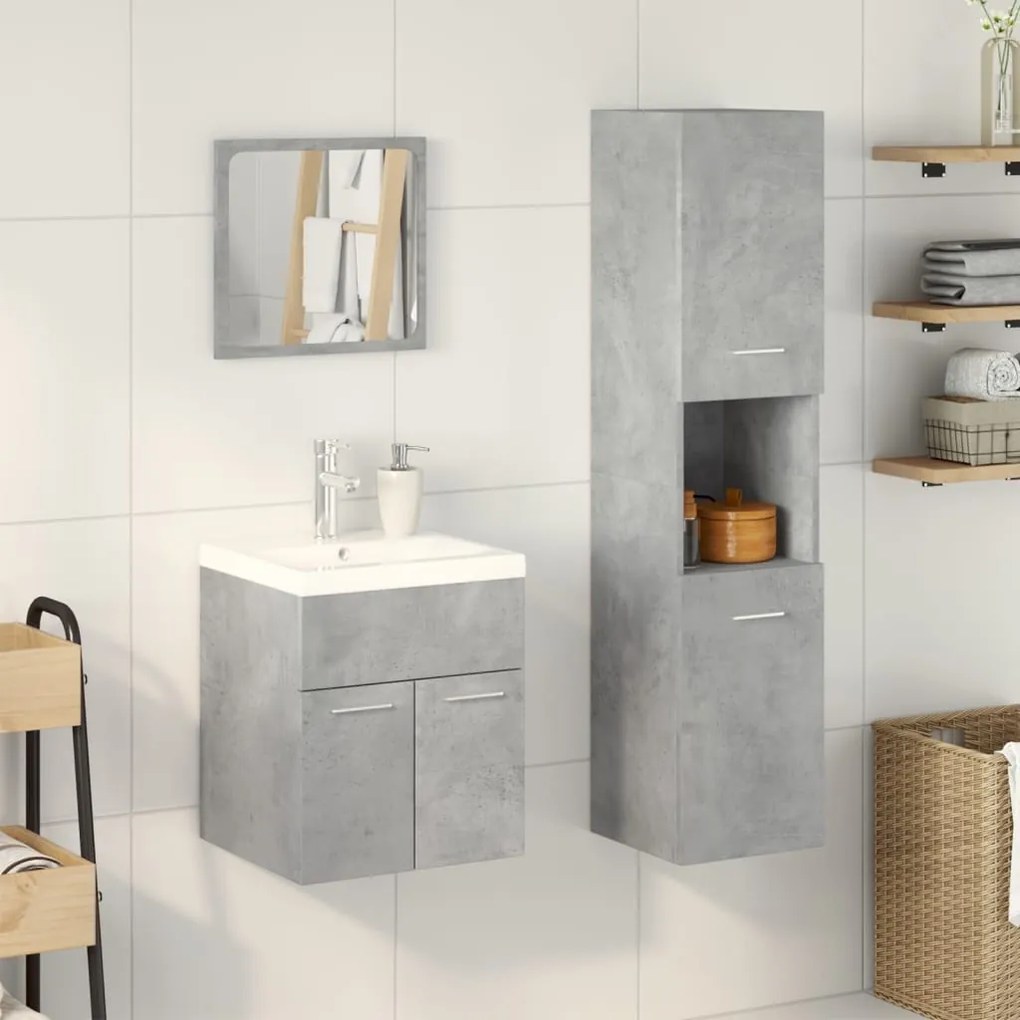 Set mobili da bagno 4 pz grigio cemento in legno multistrato