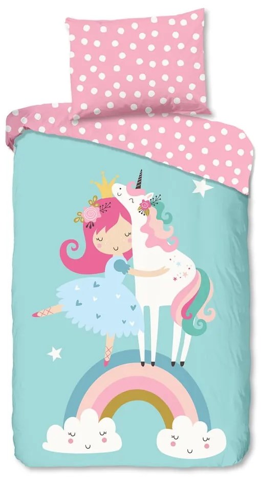 Set copripiumino e federa da bambini blu/rosa in cotone per letto singolo 140x200 cm Heaven – Good Morning