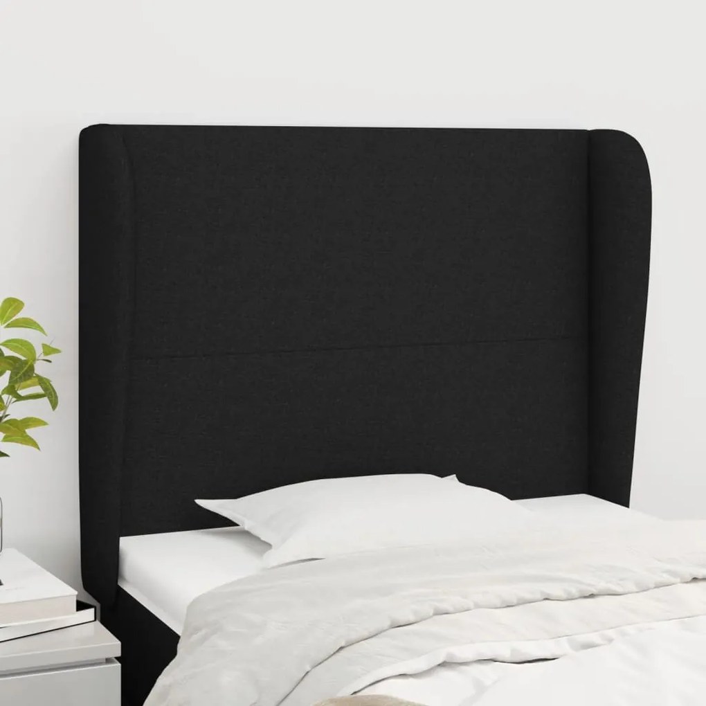 Testiera Ad Orecchio Nera 93x23x118/128 Cm İn Tessuto /