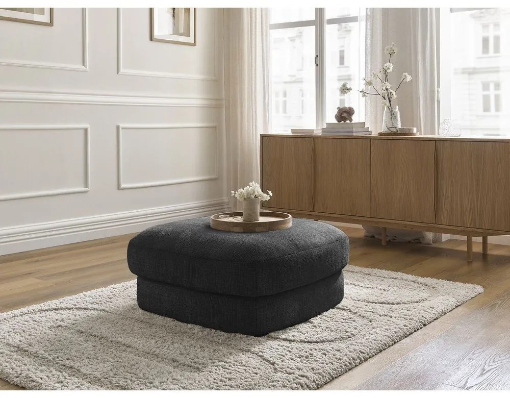 Poggiapiedi nero con rivestimento in ciniglia Leonore – Bobochic Paris