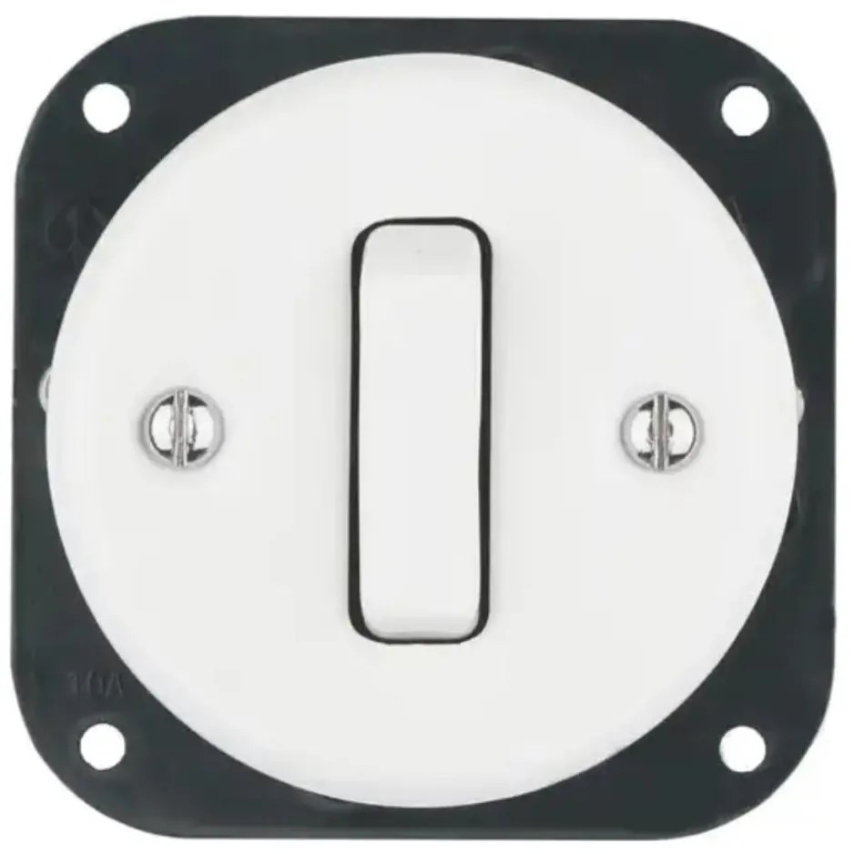 Bohemia-Design - Interruttore unipolare in porcellana, stile retrò, senza cornice, n. 6, bianco