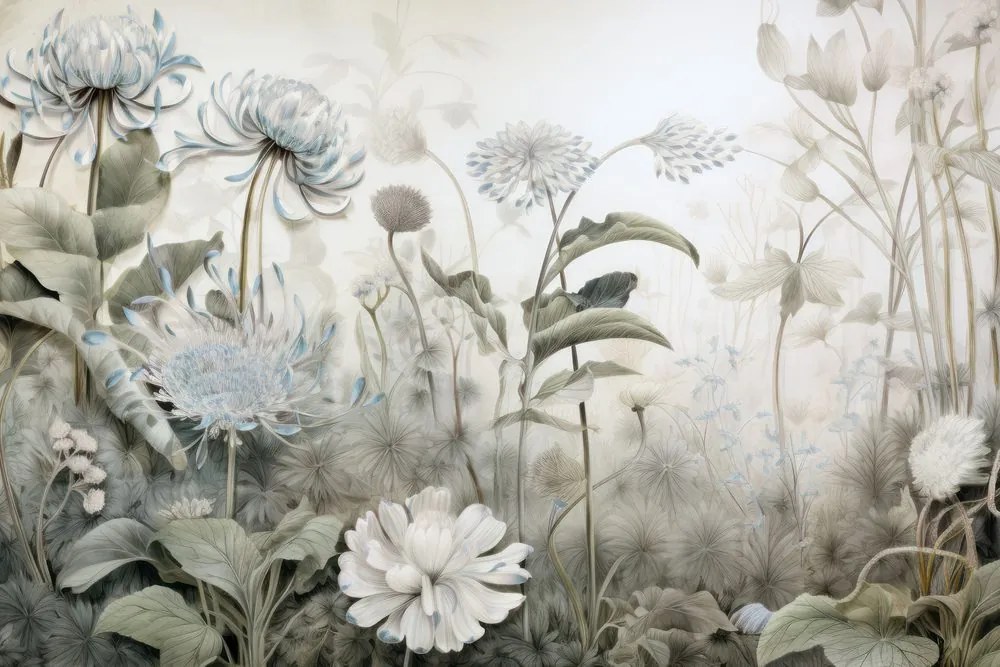 Carta da parati – Fiori avvolti dalla natura con contrasto blu