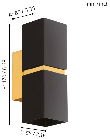 Eglo 64798 - Applique a LED PASSA PRO 2xGU10/3,3W/230V 3000K nero/oro