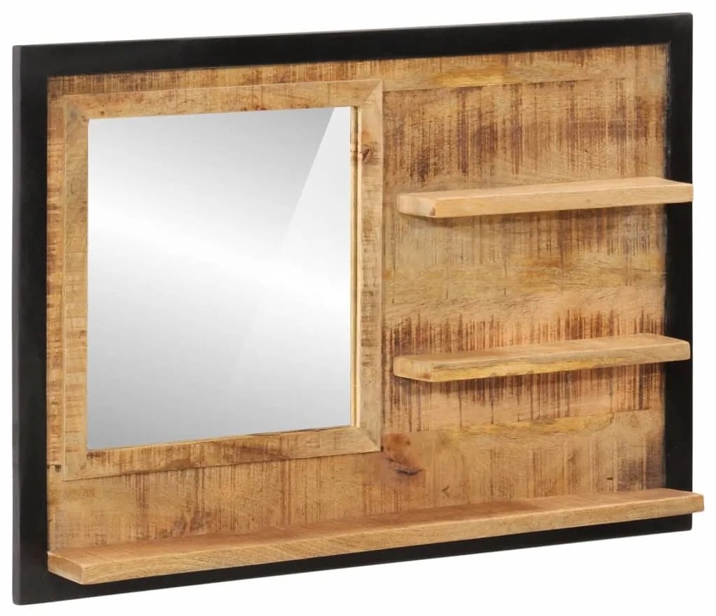 Specchio Con Ripiani 80x8x55 Cm Vetro E Legno Massello Di Mango /