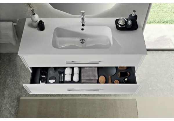 Mobile bagno moderno 100 cm - Bianco Opaco - 2 cassetti - Lavabo - CLASSIC