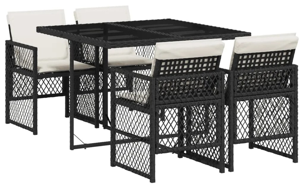 Set da pranzo da giardino 5 pz nero con cuscini in polyrattan