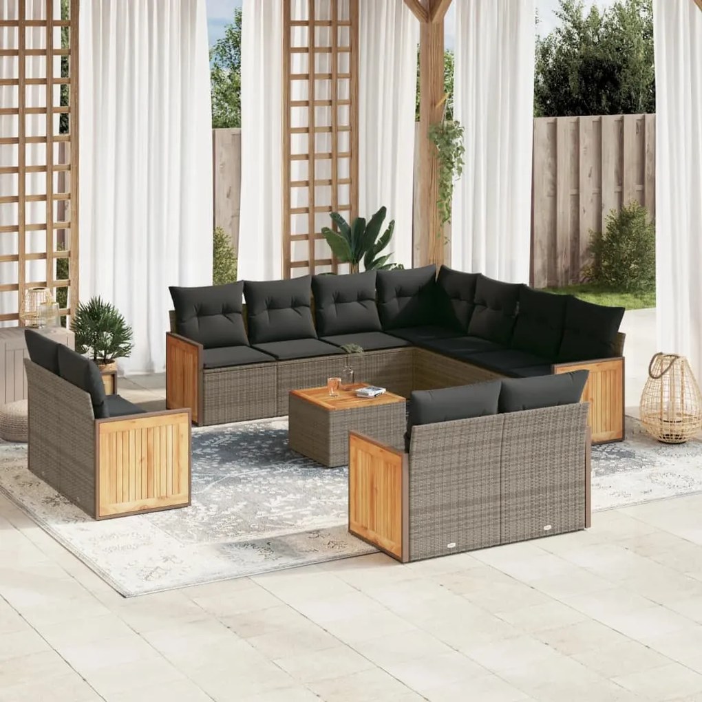 Set divani da giardino 12 pz con cuscini grigio in polyrattan