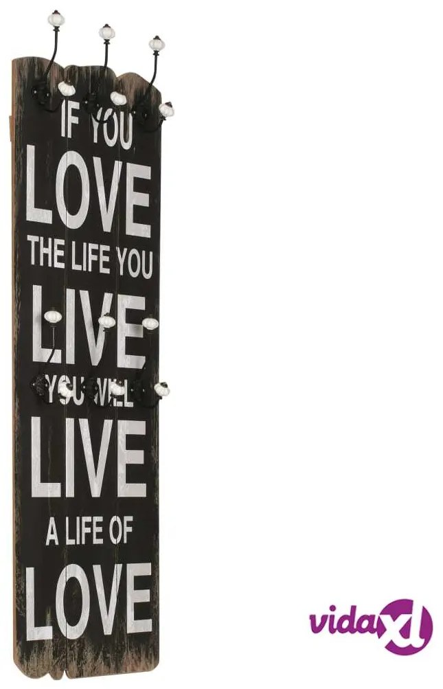 vidaXL Appendiabiti da Parete con 6 Ganci LOVE LIVE 120x40 cm