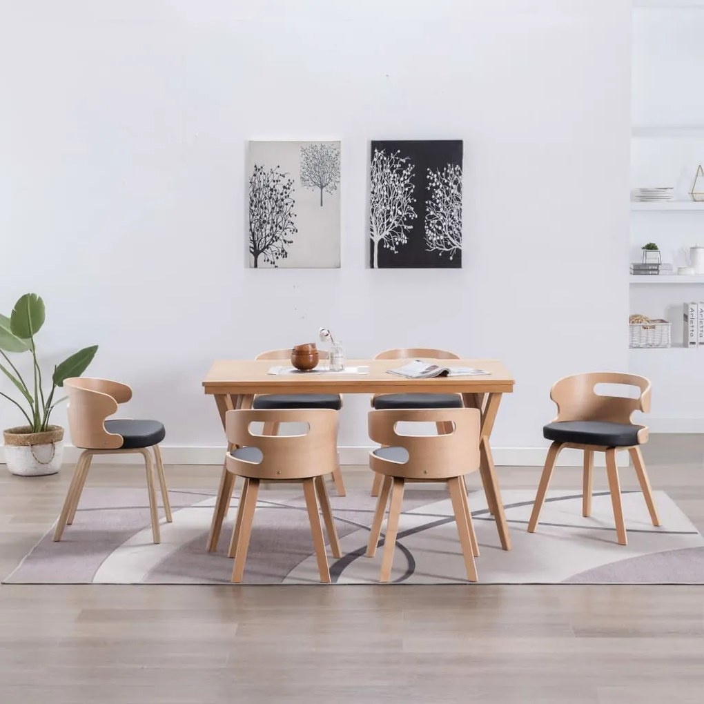 Sedie Da Pranzo 6 Pz Crema İn Legno Piegato E Similpelle /
