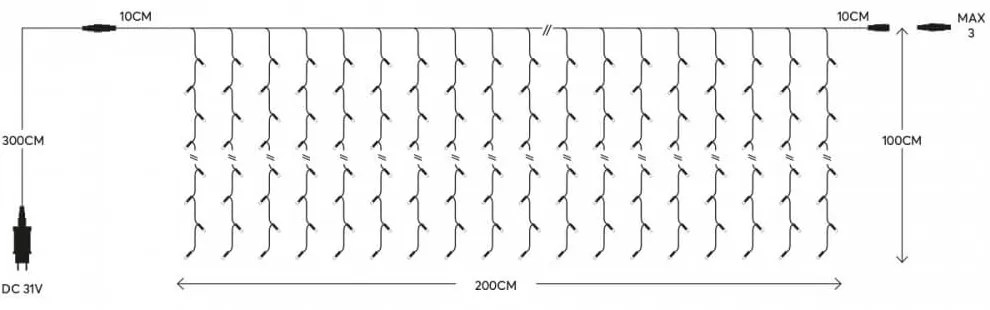 Tenda Natalizia LED 2x1m, Cavo TRASPARENTE, IP44 Colore Bianco Freddo 7500 - 8500 °K