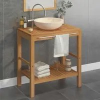 Armadietto da Bagno in Legno di Teak con Lavabo in Marmo Crema 3058162