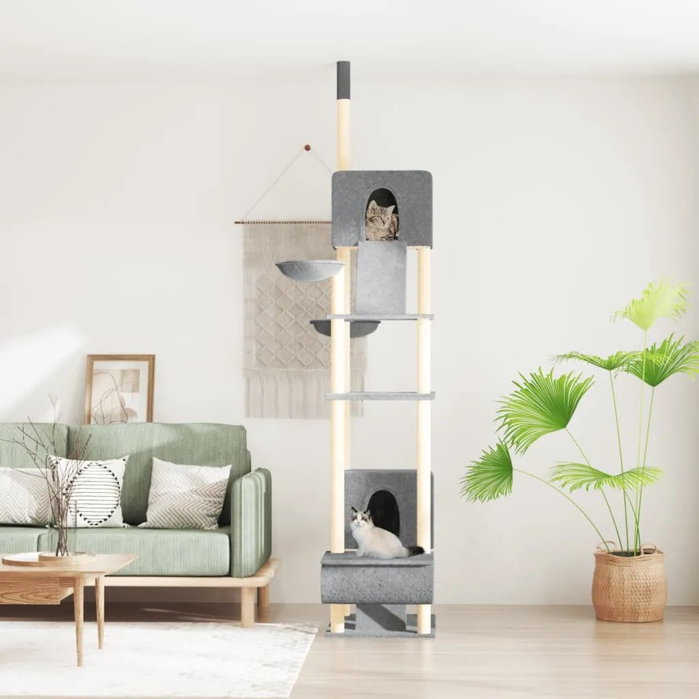 Albero Per Gatti Pavimento Soffitto Grigio Chiaro 277-303 Cm /