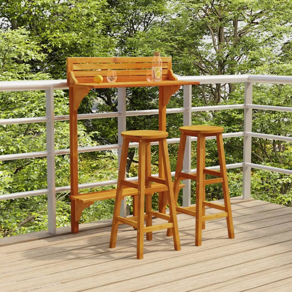 Set Da Bar Per Balcone 3 Pz İn Legno Massello Di Acacia /