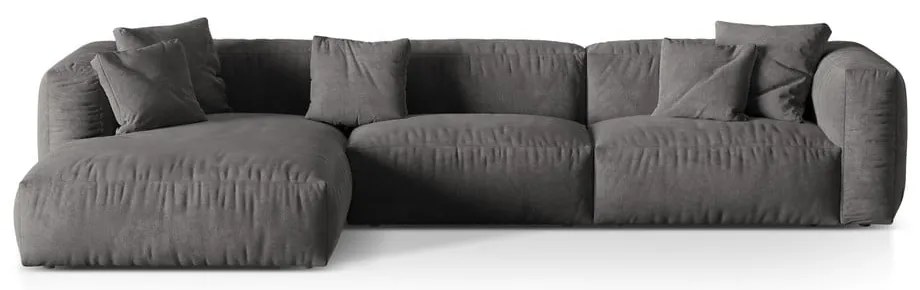 Divano angolare componibile grigio (con penisola a sinistra/con chaise lounge) con rivestimento in velluto Martina – Micadoni