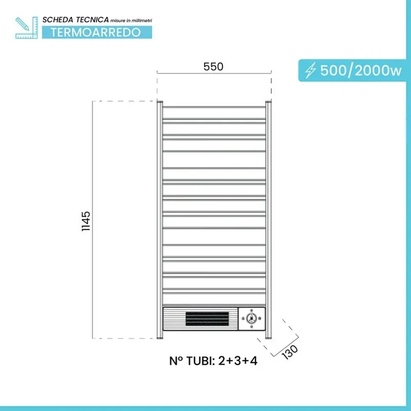 Scaldasalviette elettrico bianco con termoconvettore integrato 500/2000W