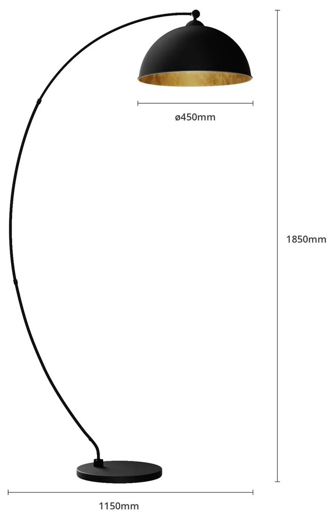 Lindby Lampada da terra ad arco Jonera, nero, oro, metallo