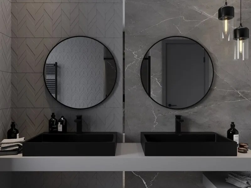 Mexen Loft specchio da bagno rotondo 75 cm, cornice nera - 9850-075-075-000-70