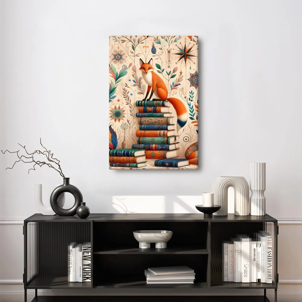Quadro su tela – Volpi e biblioteca magica
