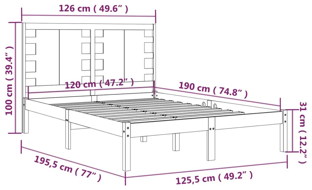 Giroletto Bianco in Legno Massello 120x190 cm Small Double