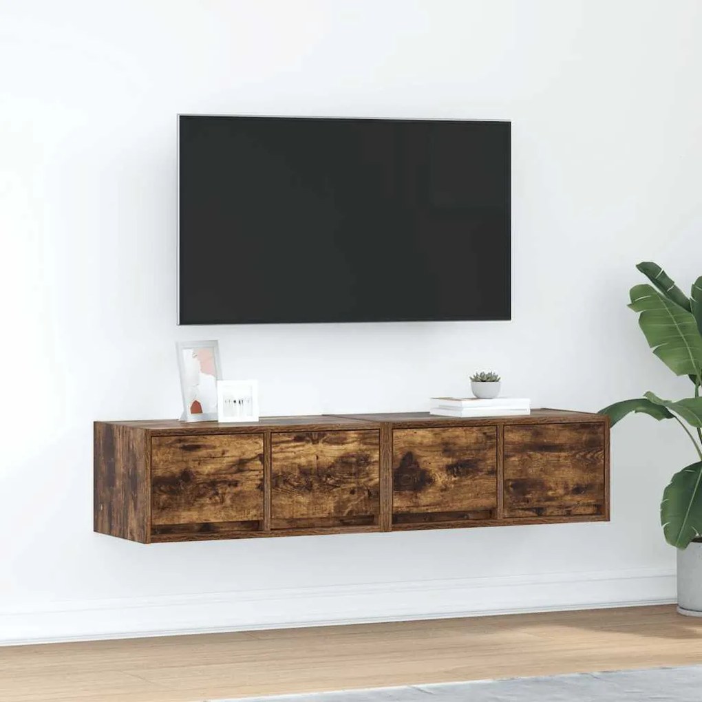 Mobili Tv 2 Pz Rovere Fumo 60x31x25,5 Cm Legno Multistrato /
