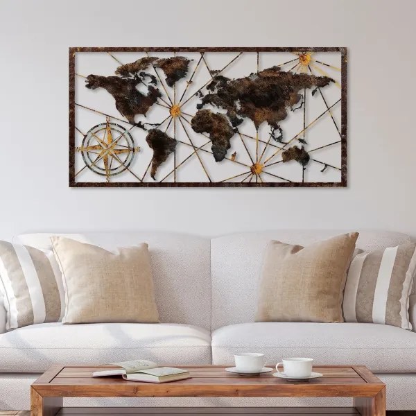 Decorazione da muro 120x60 cm world mappa metallo