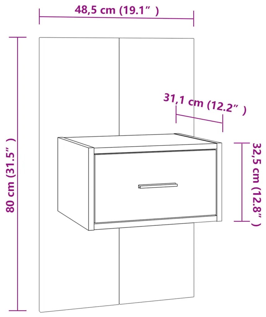 Comodini a Muro 2pz Grigio Cemento in Legno Ingegnerizzato