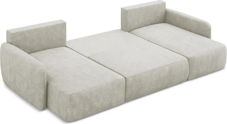 Divano angolare color crema allungabile/con contenitore (a U) con rivestimento in ciniglia Lilo – Makamii