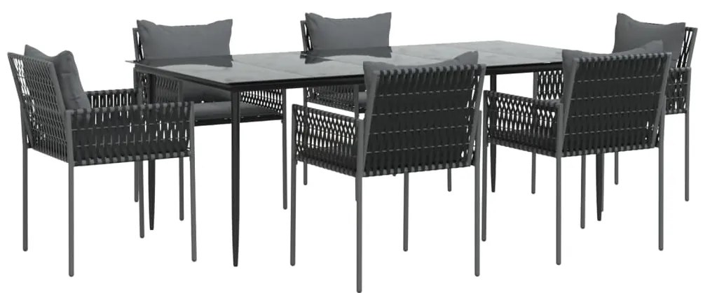 Set pranzo da giardino 7 pz con cuscini in polyrattan e acciaio