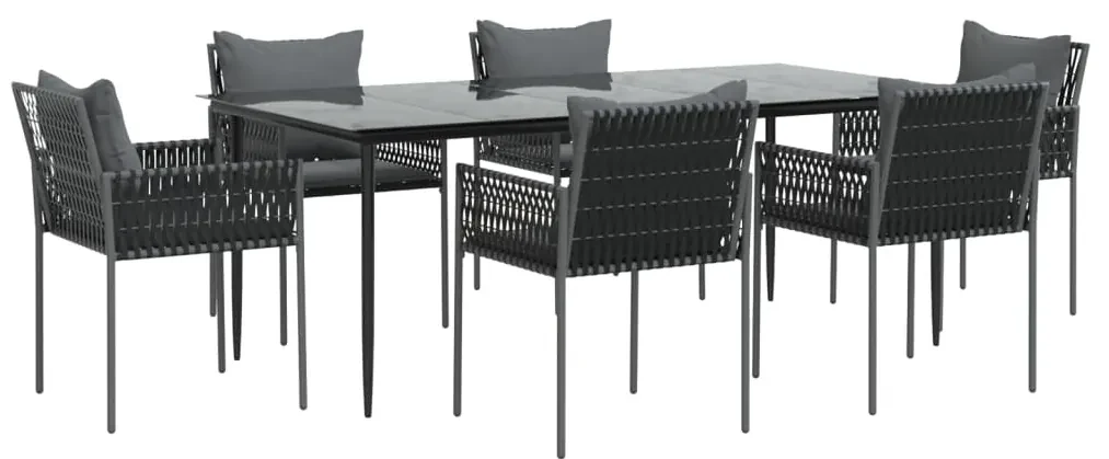 Set pranzo da giardino 7 pz con cuscini in polyrattan e acciaio