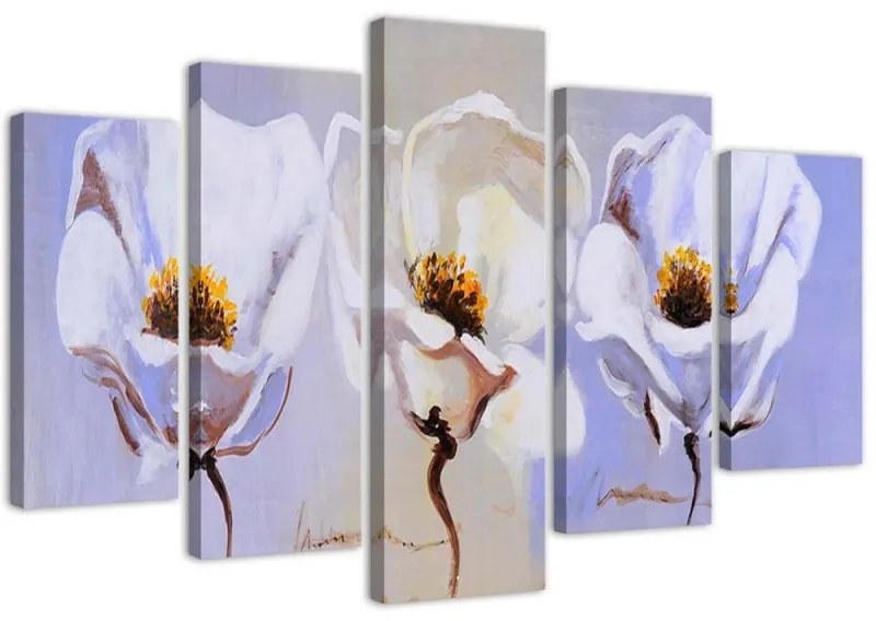 Quadri Quadro 5 pezzi Stampa su tela Fiori Bianco Natura  Dimensioni 100x70