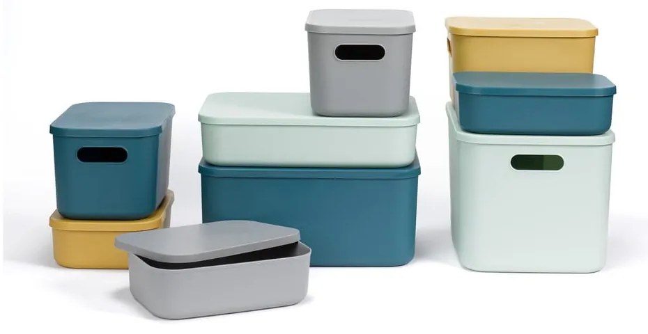 Scatola con coperchio grigia in plastica 35,5x25,5x23 cm – Homéa