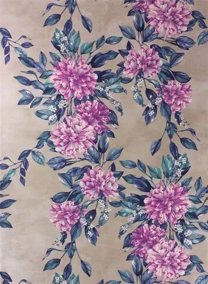 Osborne & Little Carta da parati Rhodora - Magenta/ Petrol/ Champagne Gold