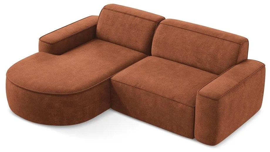 Divano angolare color terracotta (con penisola a sinistra/con chaise lounge) con rivestimento in ciniglia Omao – Makamii