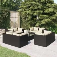 Set Divani da Giardino 9 pz con Cuscini in Polyrattan Nero 3101559