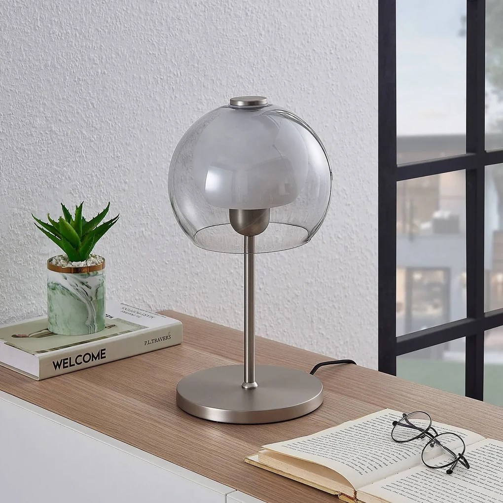 Lucande Kaiya lampada da tavolo con paralume in vetro