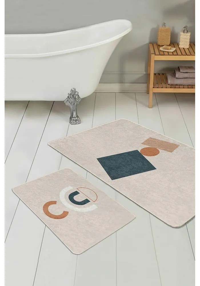 Set di tappetini per il bagno in velluto beige 2 pz 60x100 cm Geometry Shapes – Mila Home
