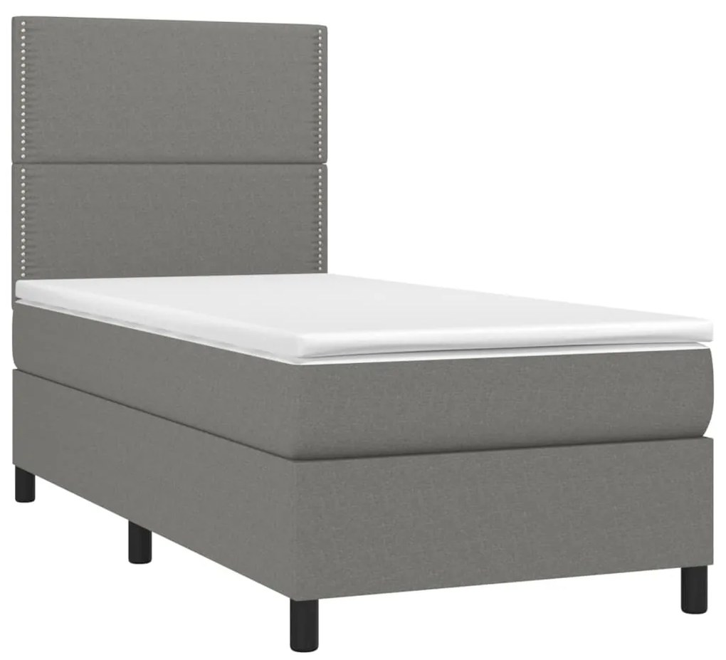 Letto a molle materasso e led grigio scuro 100x200cm in tessuto