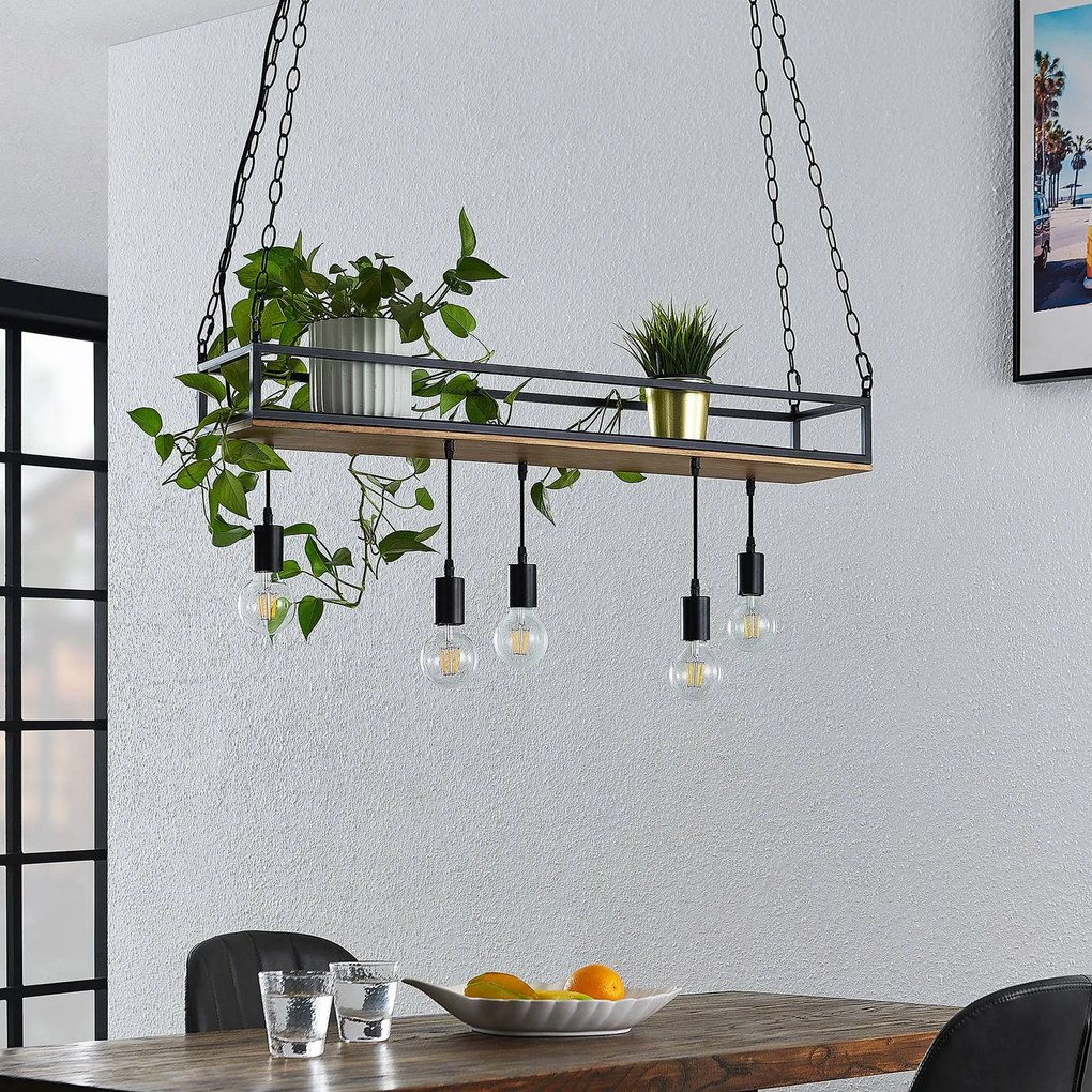 Lampada a sospensione Kirista Lindby, dimmerabile, Nero, Soggiorno / Sala da pranzo, Metallo, Vintage, Lampada a sospensione