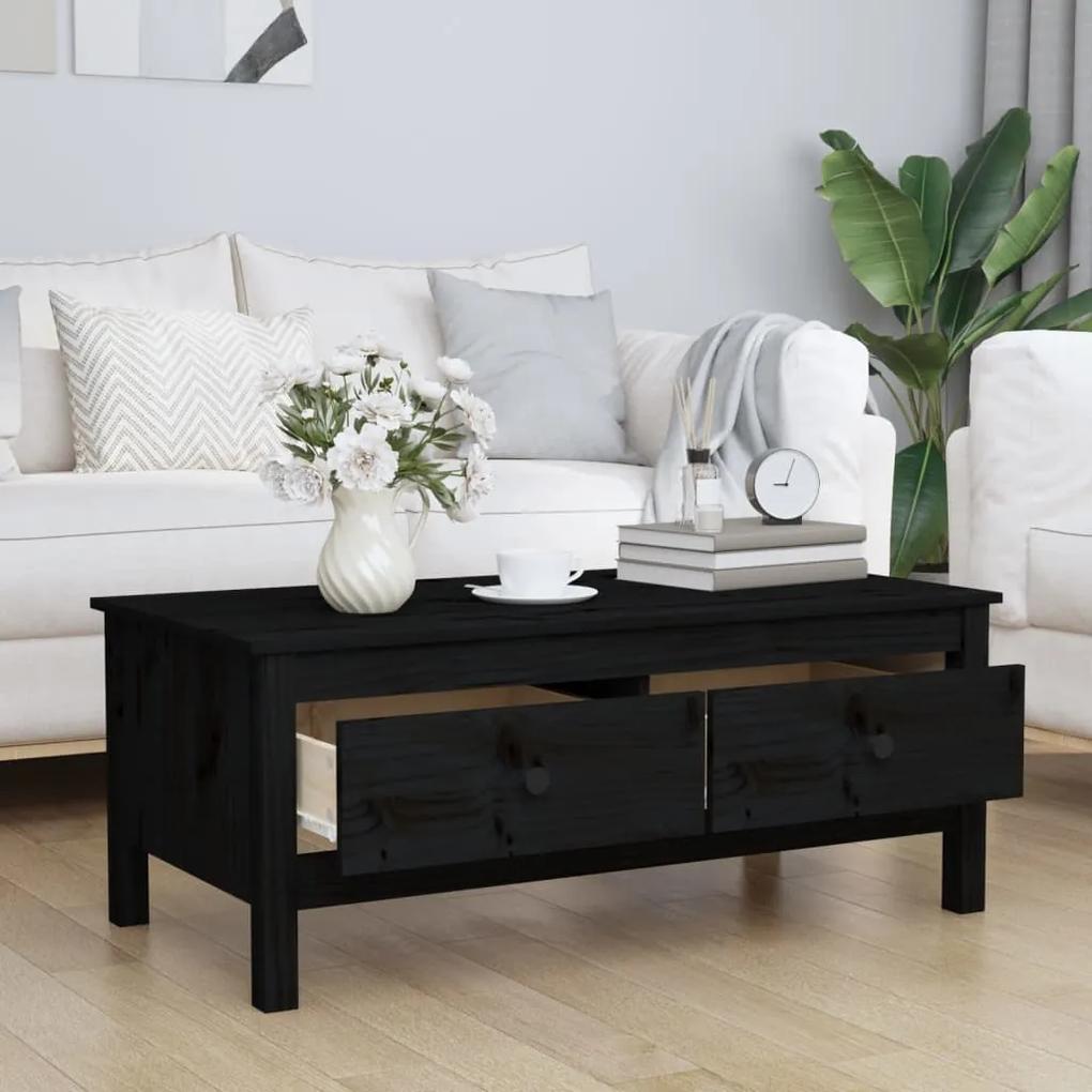 Tavolino da salotto nero 100x50x40 cm legno massello di pino
